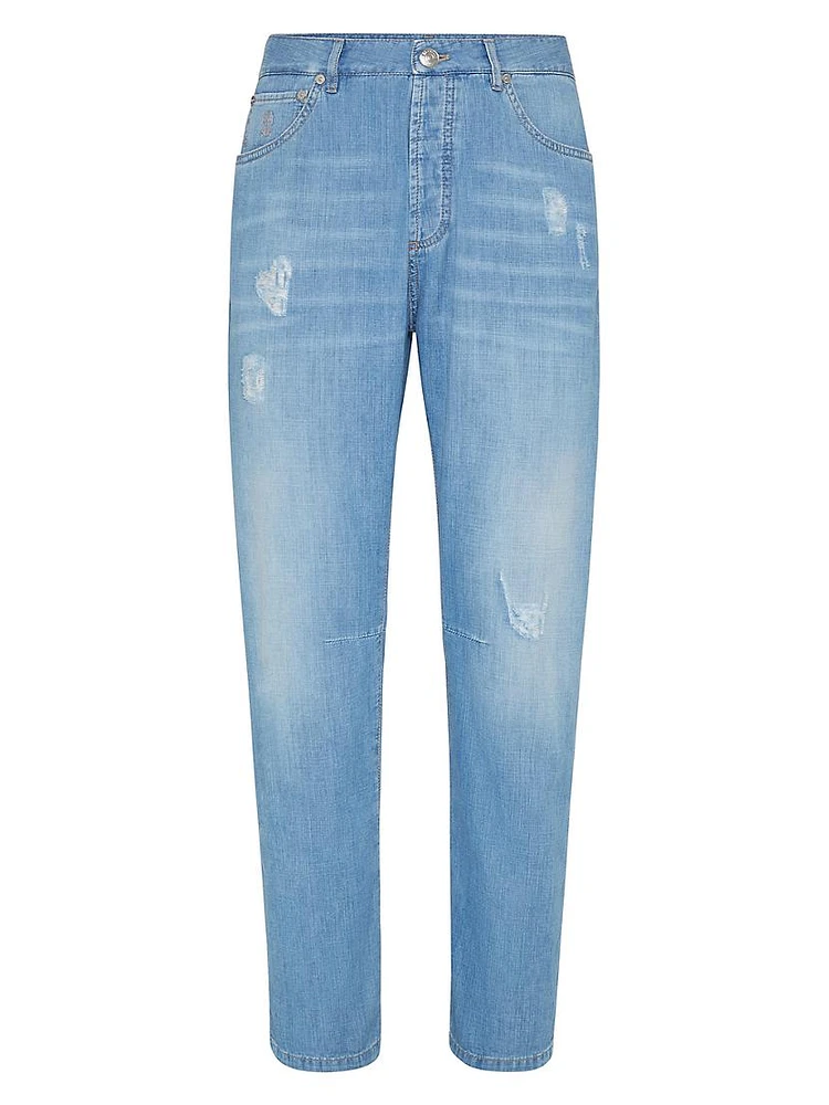 Lightweight Old Denim Leisure Fit Five Pocket Jeans
