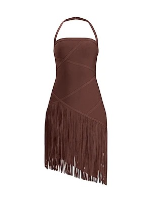 The Josephine Asymmetric Fringed Halterneck Minidress