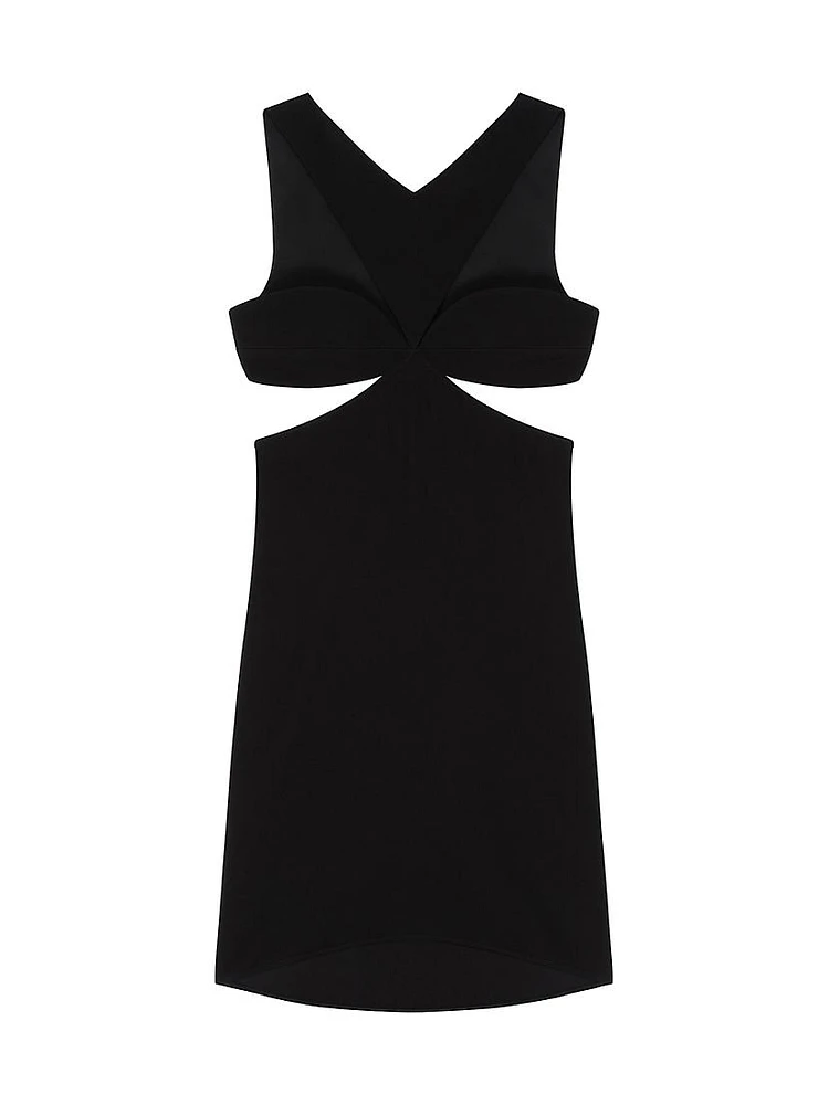 Cut Out Dress Crepe Satin with Rhinestones Details