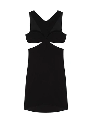 Cut Out Dress Crepe Satin with Rhinestones Details