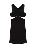 Cut Out Dress Crepe Satin with Rhinestones Details