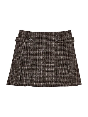 Elle Pleated Plaid Tweed Miniskirt