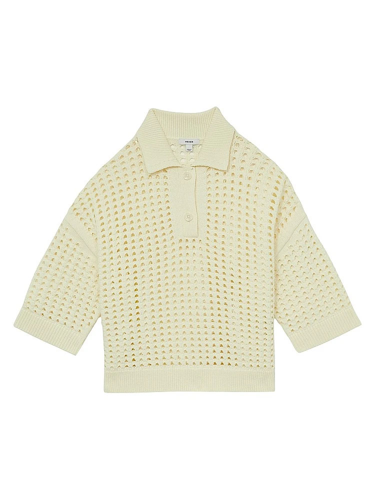 Oversized Crochet Polo Shirt