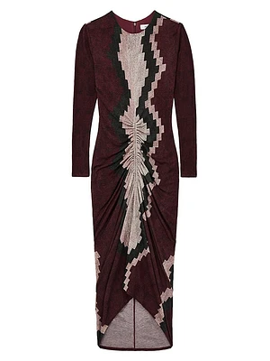 Jersey Ruched Printed Midi-Dress