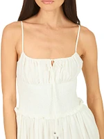 Frankie Cotton-Silk Smocked Midi-Dress