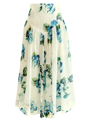 Dell Floral Basque-Waist Midi-Skirt