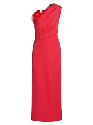 Olivia Crepe One-Shoulder Midi-Dress