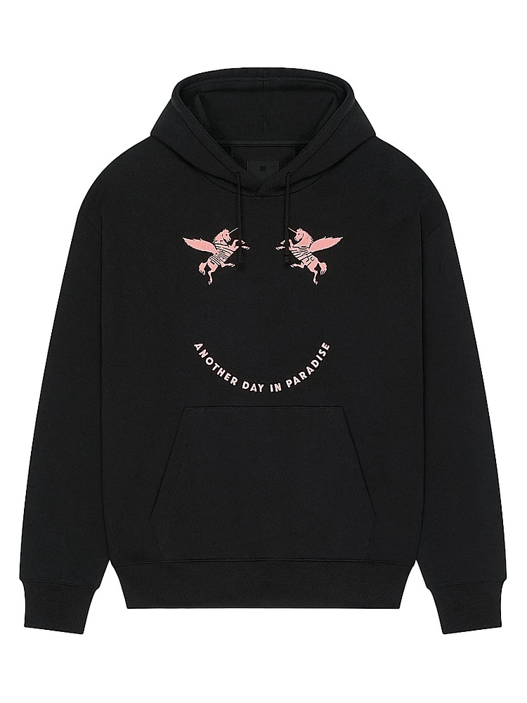 Hoodie Fleece with Unicorns Embroidery
