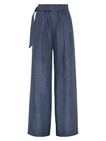 Denim Effect Linen Explorer Trousers with Monili