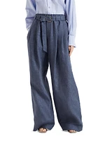Denim Effect Linen Explorer Trousers with Monili