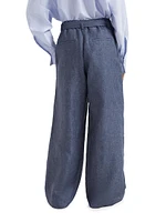 Denim Effect Linen Explorer Trousers with Monili