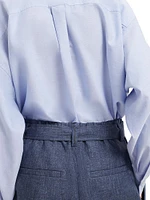 Denim Effect Linen Explorer Trousers with Monili