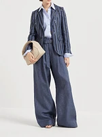 Denim Effect Linen Explorer Trousers with Monili