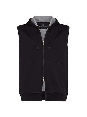 Double Cloth Vest with Zipper and Hood