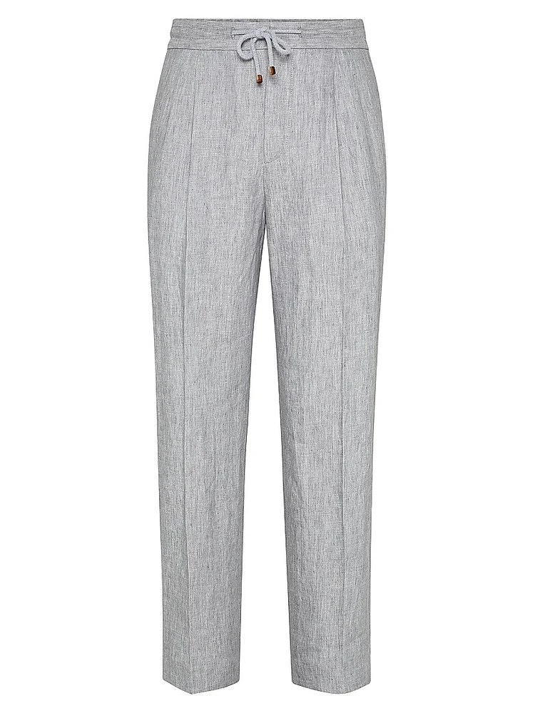 Chevron Leisure Fit Trousers with Drawstring and Double Pleats