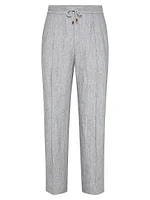Chevron Leisure Fit Trousers with Drawstring and Double Pleats