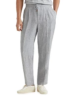 Chevron Leisure Fit Trousers with Drawstring and Double Pleats
