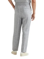 Chevron Leisure Fit Trousers with Drawstring and Double Pleats
