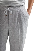 Chevron Leisure Fit Trousers with Drawstring and Double Pleats