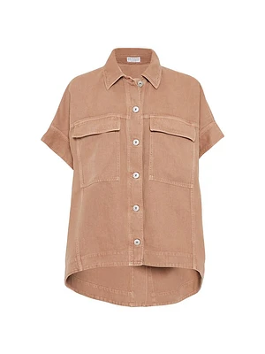 Garment Dyed Cotton and Linen Cover Overshirt with Monili