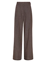 Denim Effect Twill Smart Wide Trousers