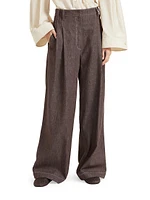 Denim Effect Twill Smart Wide Trousers