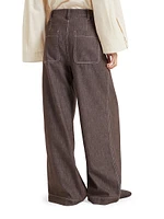 Denim Effect Twill Smart Wide Trousers