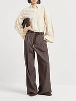 Denim Effect Twill Smart Wide Trousers