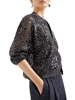 Dazzling Net Embroidery Cardigan Linen and Silk
