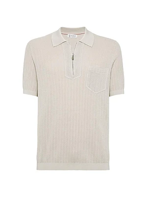 Cotton Honeycomb Stitch Knit Polo Shirt