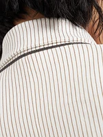 Comfort Linen and Cotton Chalk Stripe Twill Cropped Blazer with Monili