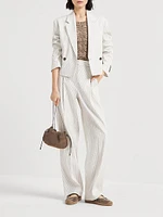 Comfort Linen and Cotton Chalk Stripe Twill Cropped Blazer with Monili