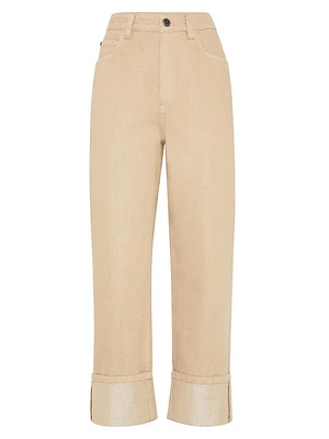 Dyed Sparkling Denim Cropped Trousers with Monili
