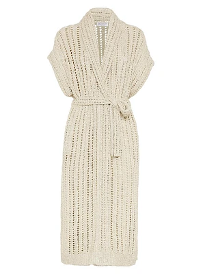 Dazzling Silk and Linen Openwork Rib Long Cardigan