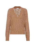 Dazzling Silk and Linen Openwork Rib Sweater