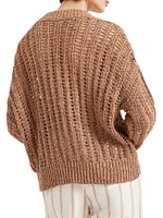 Dazzling Silk and Linen Openwork Rib Sweater