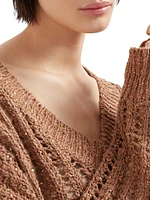Dazzling Silk and Linen Openwork Rib Sweater