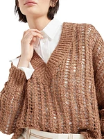 Dazzling Silk and Linen Openwork Rib Sweater