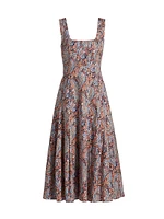 Jolie Pleated Paisley Stretch Cotton Midi-Dress