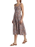 Jolie Pleated Paisley Stretch Cotton Midi-Dress