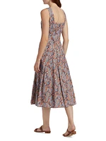 Jolie Pleated Paisley Stretch Cotton Midi-Dress