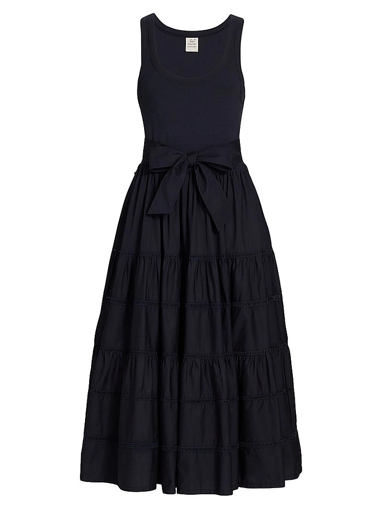 Zuri Stretch-Cotton Tie-Waist Midi-Dress