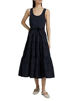 Zuri Stretch-Cotton Tie-Waist Midi-Dress