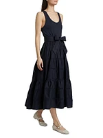 Zuri Stretch-Cotton Tie-Waist Midi-Dress