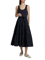 Zuri Stretch-Cotton Tie-Waist Midi-Dress