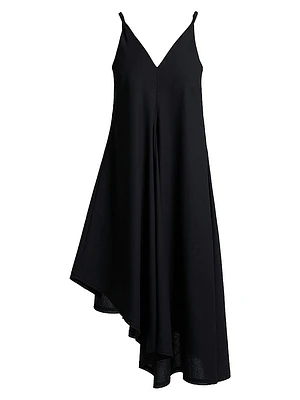 Asymmetric Twist Strap Billow Midi-Dress