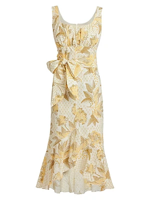 Ruffled Floral Cotton Midi-Dress