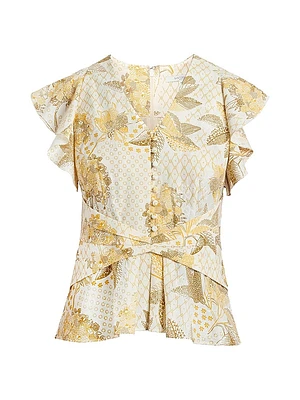 Floral Cotton Short-Sleeve Blouse