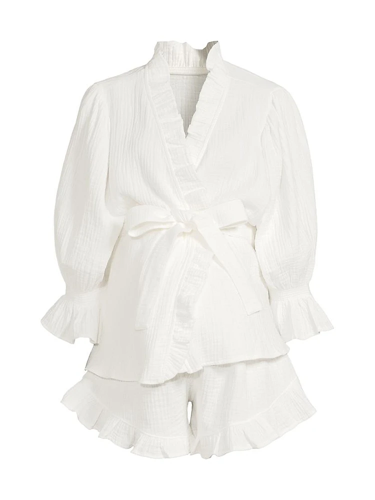Ruffled Muslin Robe Pajamas Set