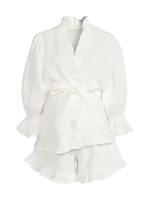 Ruffled Muslin Robe Pajamas Set